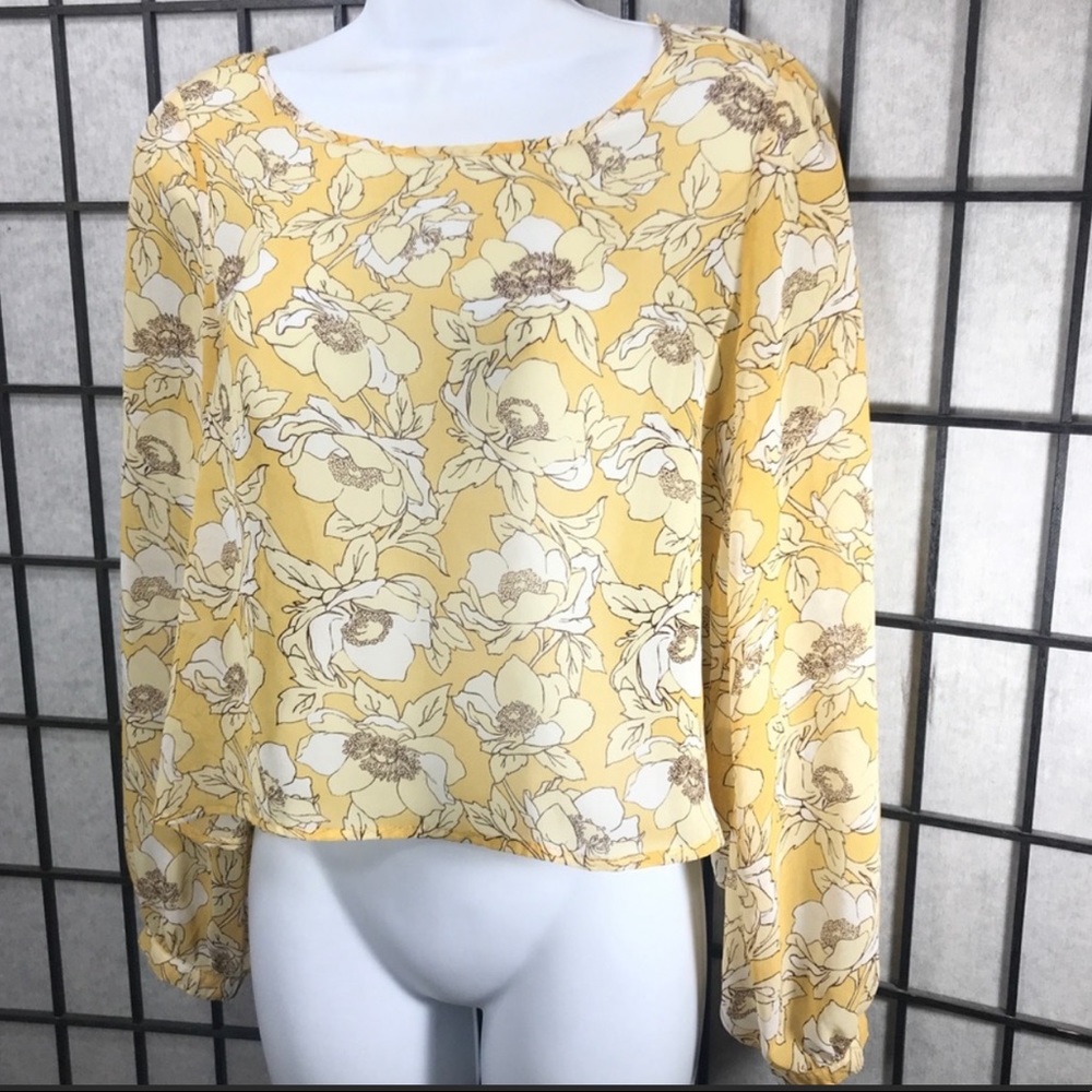 FOREVER 21 Sheer Flower Blouse Long Sleeve size M